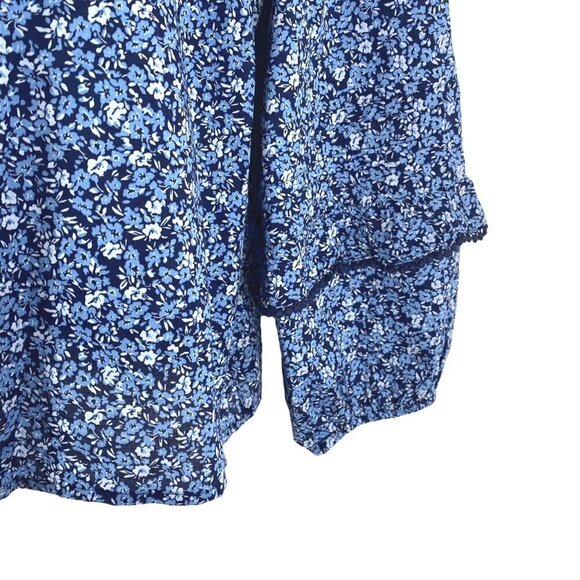 J. Crew Peasant Top Floral Printed Ruffle Trim‎ Small Blue Cotton NWT TP-2449 - Picture 4 of 9